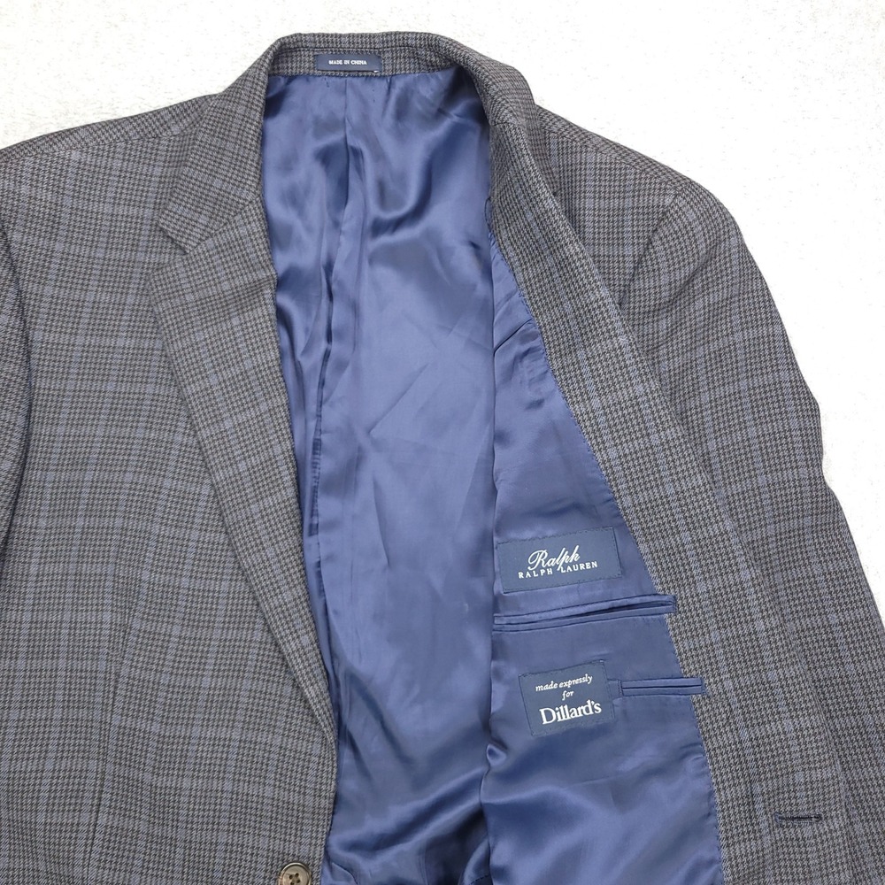 Ralph Lauren Blazer Jacket Men's 42L Gray Blue Glen Check Silk Wool Blend‎